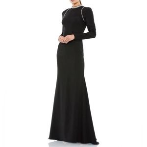 NWT Mac Duggal Raglan Long Sleeve High Neck Gown Black sz 6 Modest MSRP $398